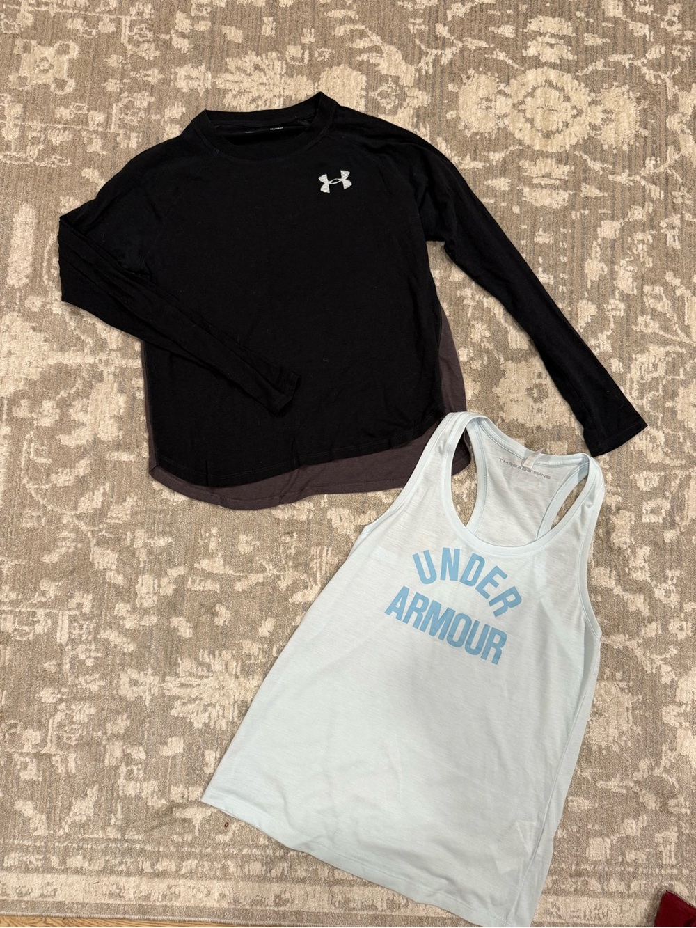 Under Armour Black Long Sleeve Top & Light Blue Logo Tank - size small
